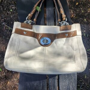 Coach Cream and Brown Shoulder Bag